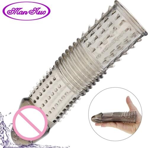 Penis Extender Sleeve Reusable Condom TPE Dick Cock Sleeve Erotic Goods Extendable Adult Sex Toys for Men Adult Intimate Good