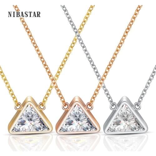 Fashion Cute Clear Zircon Inlay Triangle Three Colors Stainless Steel Choker Pendant Necklaces For Women Girls Kids Gift