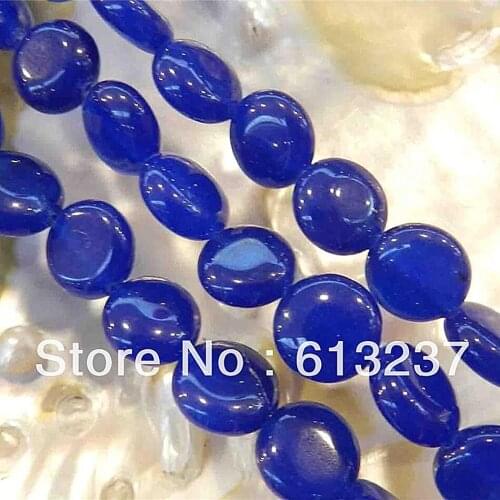 Fashion natural stone dyed dark blue jades chalcedony 10mm round cake coin loose beads High-grade Jewelry making 15 inch MY5299