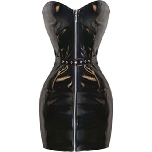 Newest XXL Women Sexy PVC Leather Latex Dress Sleeveless Zipper Bodycon Catsuit Bondage Fetish Punk Clubwear Pole Dance Costume