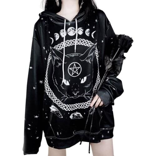 2020 Autumn And Winter New Loose Printed Mid-length Women Hoodie Street Trend Girl Sweatshirt Gothic Cartoon Female Pullover