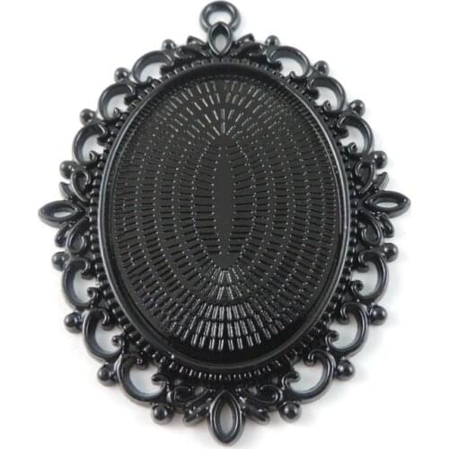 Wholesale Vintage Black Tone Zinc Alloy Lace Oval Cameo Setting Pendant Charms 4pcs Inner 40*30mm 38788
