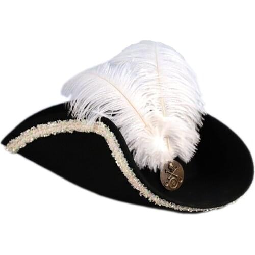 Women Men Feather Pirate Hat Cosplay Royal Court Wool Hats Caps Dress Up Props Masquerade Party Halloween Cap