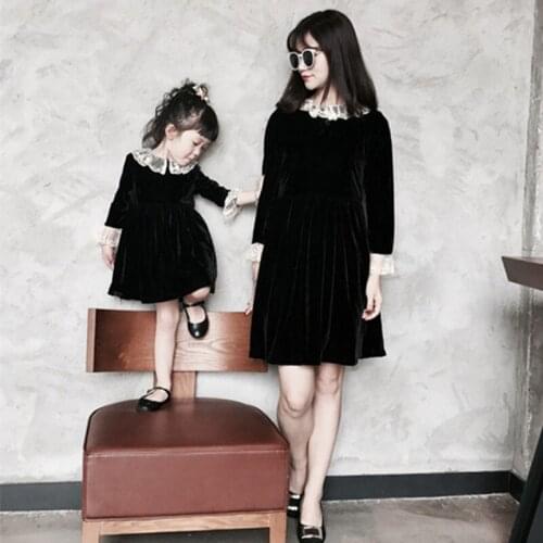 Dresses for Girls Women Long Sleeve Plaid Dresses Autumn Mom & Daughter Dovetail Dresses Parent-child Outfits Infantil Vestidos