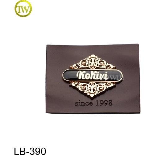 LB390 Garment embossed metal logo leather labels for leather shoes leather patch