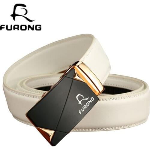 Designer Mens Belts 110-130CM Luxury Leather Belts High Quality Business Man Belts White Genuine Split Leather Automatic Belt