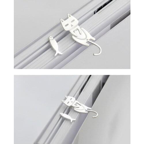 Original 925 Sterling Silver cat eat fish earrings temperament personality anti-allergic earrings simple students tide cat fish