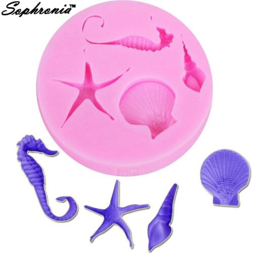 Sophronia F1240 Hippocampus Starfish Crab Dolphin Silicone Mold Cupcake Fondant Sugar Candy Gumpaste Mold 7.7*7.7*1cm