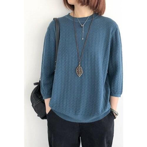 Tops Women Solid Color Summer O-Neck Pullover Hollow Long Sleeve Sunscreen Thin Female Clothes Literary Loose Casual Women Tops