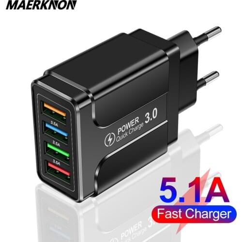 Universal Charger Quick Charge 3.0 4.0 Wall Mobile Phone Fast Charging For iPhone 12 11 Xiaomi 4 Port Tablet Charger USB Charger