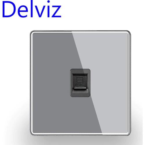 Delviz RJ45 Module Wall Socket, Acrylic Grey crystal glass, CAT5E Cable network Interface Outlet, Computer cable adapter Panel