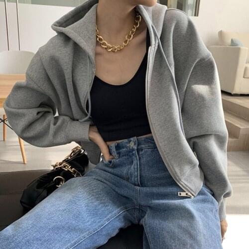 Autumn Winter Casual Oversized Hoodies Zip-up Long Sleeve Sweatshirt Women Jacket Coat Solid Color Female Streetwear