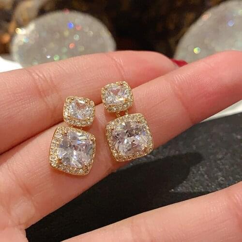 Bling Square Earrings for Women 2021 New Elegant Dangle Earrings Female Delicate Luxurious Jewelry Rhinestone Drop Earrings Gift