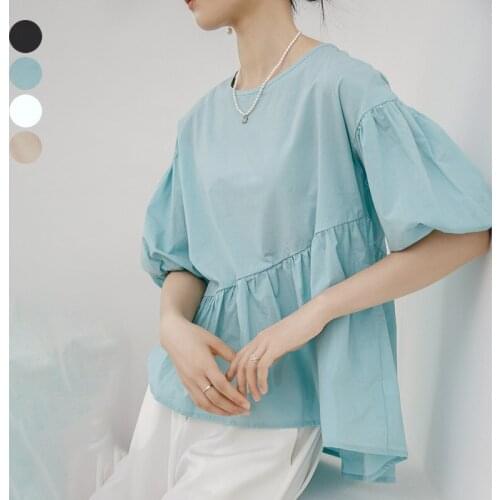 QPFJQD Ladies O-Neck Shirts And Tops 2021 Summer Autumn Patchwork Tees Female Korean Style Retro Solid Color Tshirts