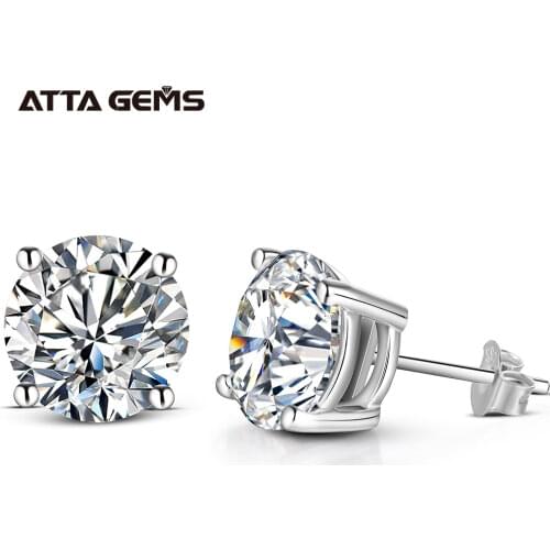 ATTAGEMS 0.5-1 Carat D Color Moissanite Stud Earrings For Women Top Quality 100% 925 Sterling Silver Sparkling Wedding Jewelry