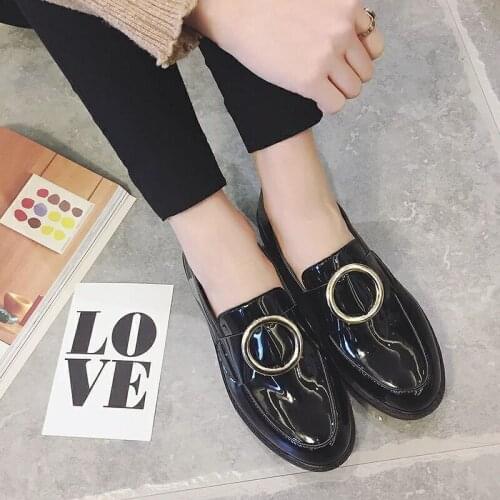 2021 Spring Summer Women Oxford Flats Shapes Brogue Leather Full Black Office Outsole Female Ballet Derby Shoes Ladies Size 44