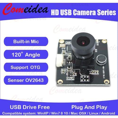 2MP Mini USB Camera Free Driver USB 2.0 OV2643 Wide Angle 120degree FOV Mini Camera with Audio