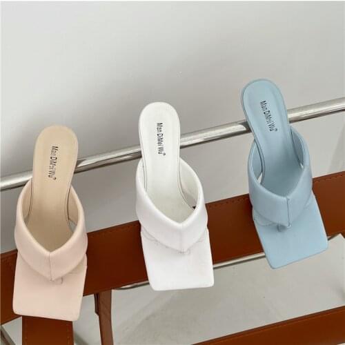 2021 New Summer Fashion Women Mules High Heels Slippers Sandals Square Open-toed Heel High Quality Slides Shoes Large Size 40