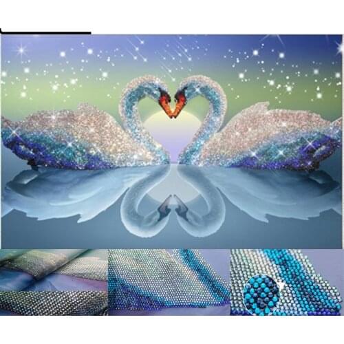 50*27cm 5D Diy Mosaic Art Needlework Diamond Painting Swan Rhinestone Cross Stitch Animal Wedding Crystal Diamond Embroidery