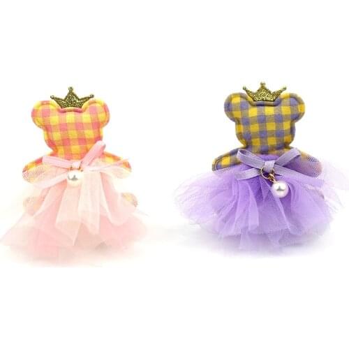 8Pcs 5.5*6.5cm Handmade Bear in a Skirt Padded Appliques For DIY Headwear Hair Clip Crafts Decor Clothes Patches Accessories