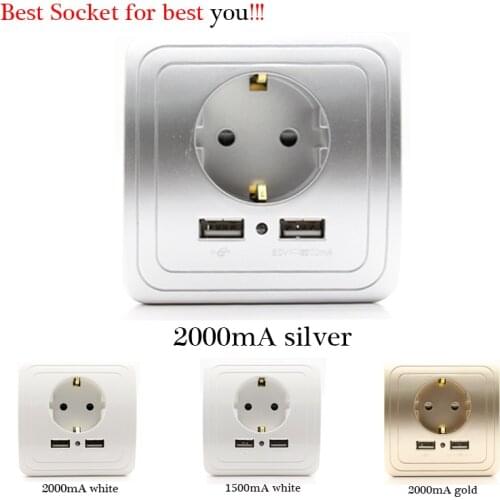 Best Dual USB Port 2000mA Wall Charger Adapter EU Socket With Usb Power Outlet Panel
