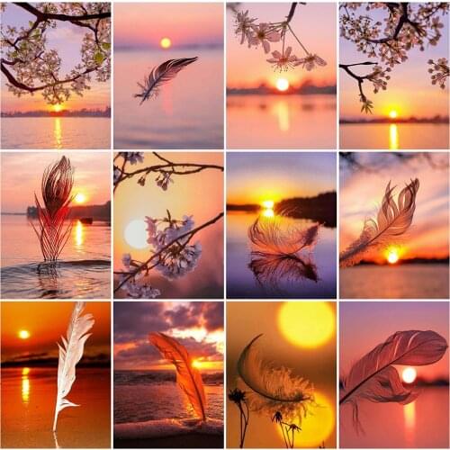MomoArt Diamond Painting Seaside Cross Stitch Kits Diamond Mosaic Sunset Full Drill Square Embroidery Landscape Home Decor