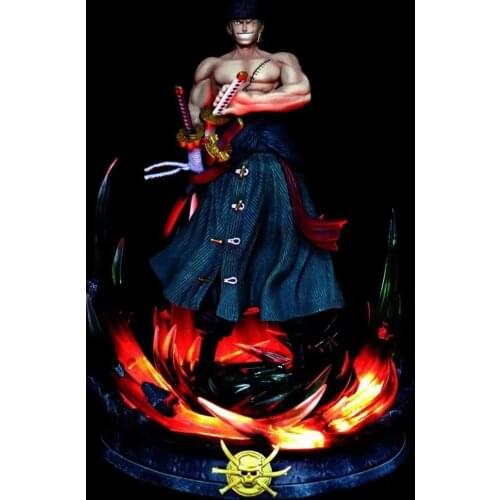 Anime Roronoa Zoro Battle Form Statue Toys PVC Four Heads Ver Action Figure LED Light Desk Decoration Toy Gift