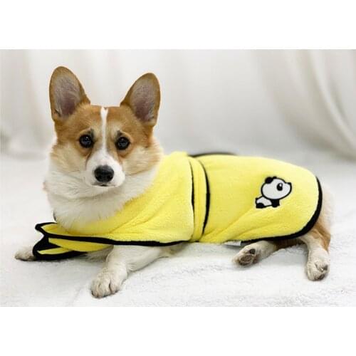 Dog Bathrobe Microfiber Fast Drying Bath Towel Cloth for Puppy Dog Cat Yellow