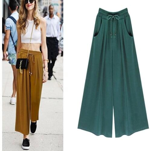 Summer plus size wide leg pants 4XL 5XL 6XL 7XL 8XL hips 158CM womens high waist loose casual nine points wide leg pants