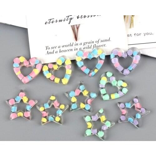 Colorful Pill Dots Decor Transparent Resin Cabochons Charms Hollow Out Heart Star Jewelry DIY Patch Sticker Ornaments 10pcs