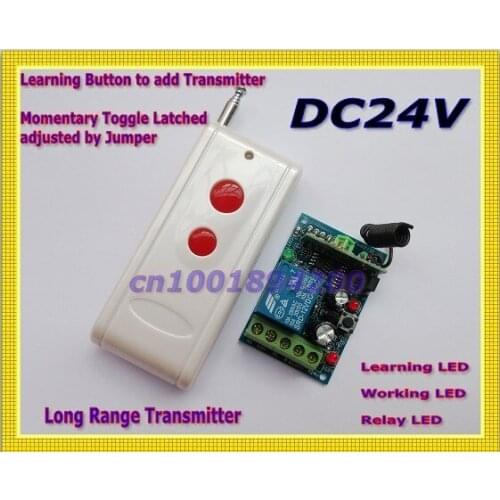 DC24V 1CH RF Remote Control Switch 24v Receiver Transmitter Wireless Controller Remote Control Relay LED Learn Code Long Range