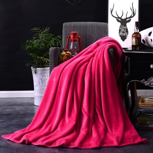 Home Textile Flannel Blanket Winter Super Warm Soft Blankets Throw on Sofa/Bed/Plane Travel Patchwork Solid Bedspread Rose Red