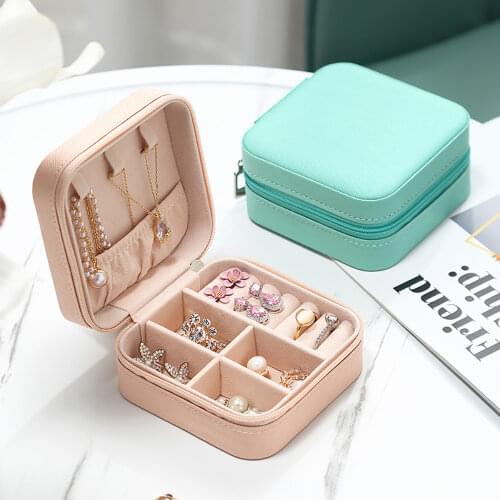 Mini Travel Velvet Jewelry Box Ear Clip Organizer Leather Earring Display Ring Case Portable Button Necklace Zipper Storage