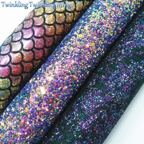 PURPLE Glitter Fabric, Mermaid Faux Leather Fabric, Lace Glitter Synthetic Leather Sheets For Bow A4 8"x11" Twinkling Ming XM278