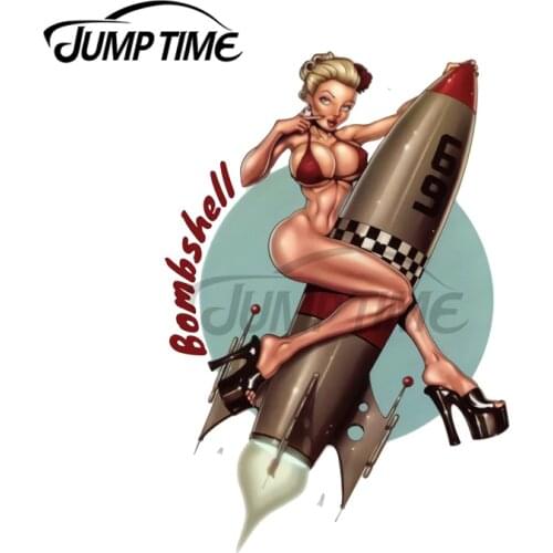 JumpTime 13 x 11.8 cm For Bombshell Sexy PinUp on Rocket Motorcycle Personality Truck Windows Car Stickers Trunk Scratch-Proof