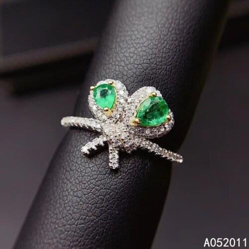 KJJEAXCMY fine jewelry natural Emerald 925 sterling silver popular girl new adjustable gemstone ring support test