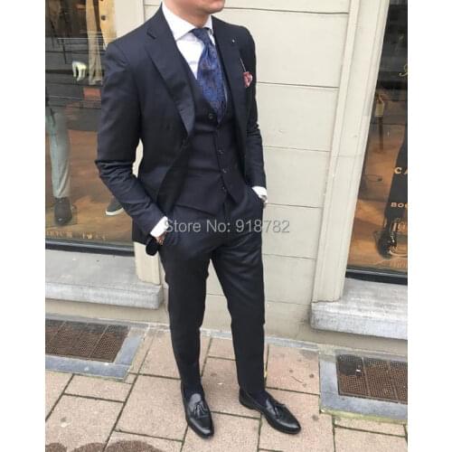 Costume Homme 2018 New Arrival 3 Pieces Set Black Formal Suit Men Slim Fit Wedding Groom Suit Tuxedo Mens Suits With Pants