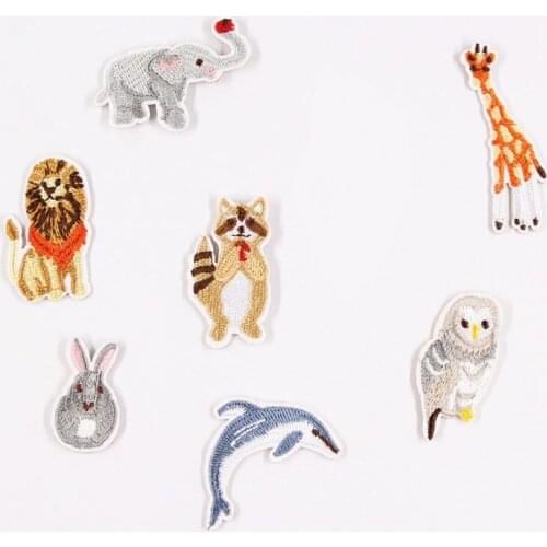 Lion Elephant Owl Patches Cap Shoe Iron On Embroidered Appliques DIY Apparel Accessories Patch For Clothing Fabric Badges BU150