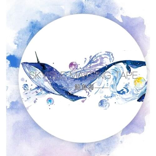 4CM*5M Whale Sea Masking Tape Hand Account Deco Sticker Bullet Journaling Accessories Blue Waves Stickers Aesthetic Stationery