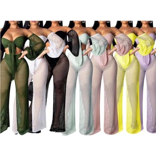 New hollow out cover ups sexy women off shoulder Top+beach pants bikini swimwear swimsuit cover up beachwear 2PCS/SET XXL