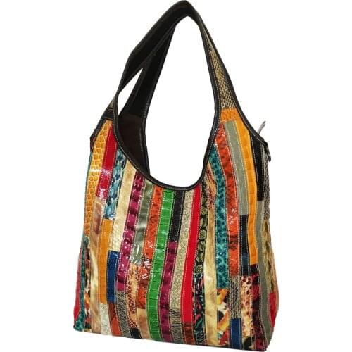 New Style Womens Leather Bags Shoulder/Crossbody Bag Multi-Color Leather Stripe Color Panel Womens Retro Fashion Bag