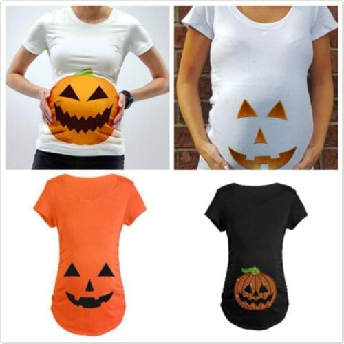 Pregnant Maternity Clothes Halloween Pumpkin Face Pattern Print Tee For Woman Short Sleeve T Shirts Top Casual Fashion Pregnancy