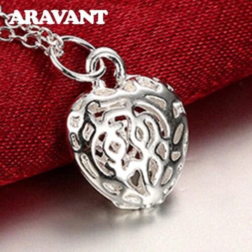 925 Silver Heart Pendant Necklace Chain For Women Silver Jewelry