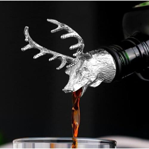 Wine Pourer Deer Stag Head Wine Pourer Bottle Stopper Creative Zinc Alloy Wine Aerators Server Party Supply Bar Accessories