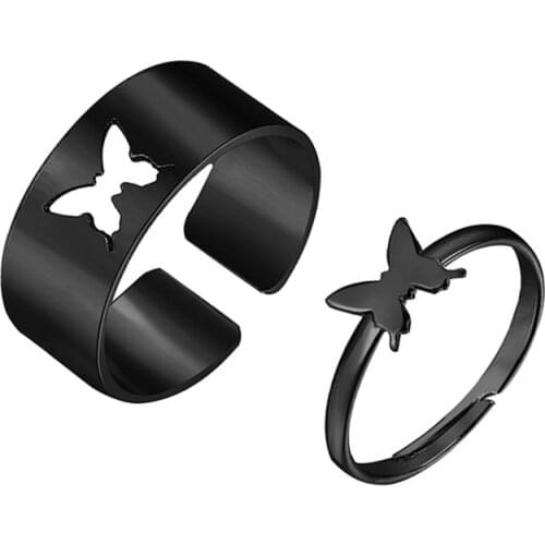 2pcs Punk Style Hollow Out Dinosaur Couple Rings for Women Gold Silver Color Open Ring Set Goth Paired Rings Jewelry 2021 Trend