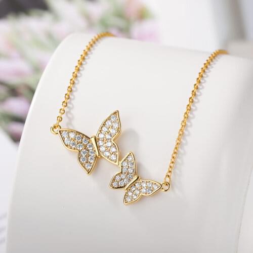Romantic Couple Crystals Butterfly Necklace Wedding Jewelry Stainless Steel Gold Chain Animal Choker Necklace For Women