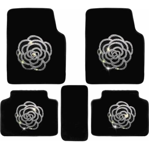 Luxury rhinestone diamond anti slip car floor mats girls women crown universal plush waterproof car foot mats