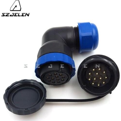 SD28TA-ZM, 90 degree elbow Waterproof connector 12 pin plugs and sockets,Aviation connectors, IP67, Rated Current 10A