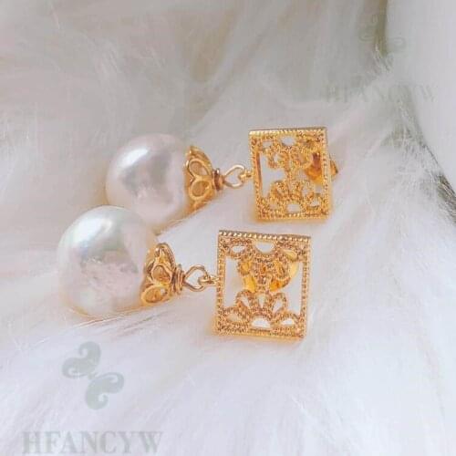 White Baroque Pearl Earring 18k Square Ear Stud Women Wedding Cultured Mesmerizing Natural Gift Accessories Real