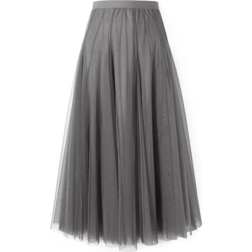 SHUCHAN 2021 Spring Voile Lolita Style Women Skirt A-Line Mid-Calf Empire Solid Skirts Womens Long Skirts for Women